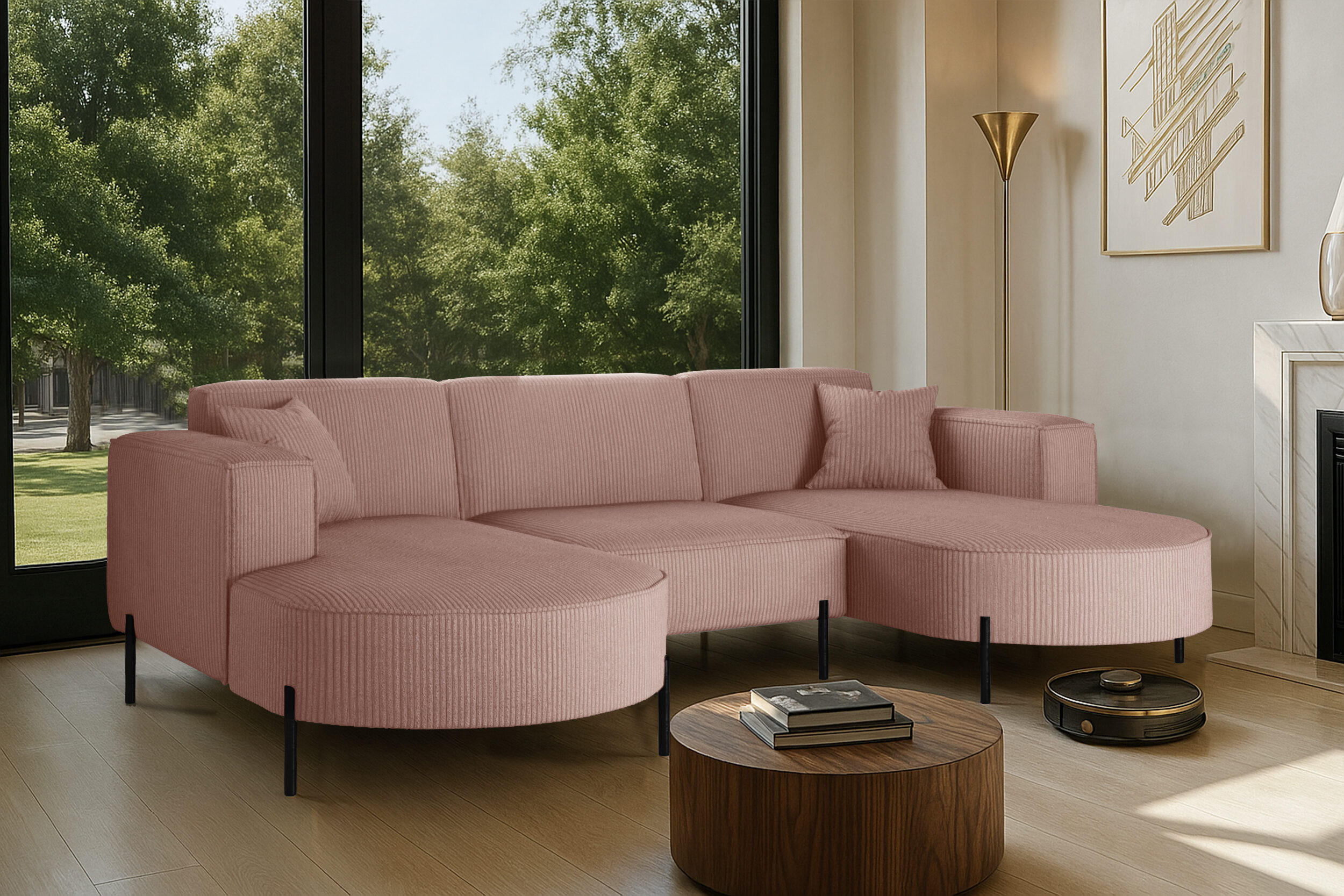 ECKSOFA Designer Modena U Rein stoff Poso Rosa - Rosa, Holz (165/299cm) - Kaiser Möbel