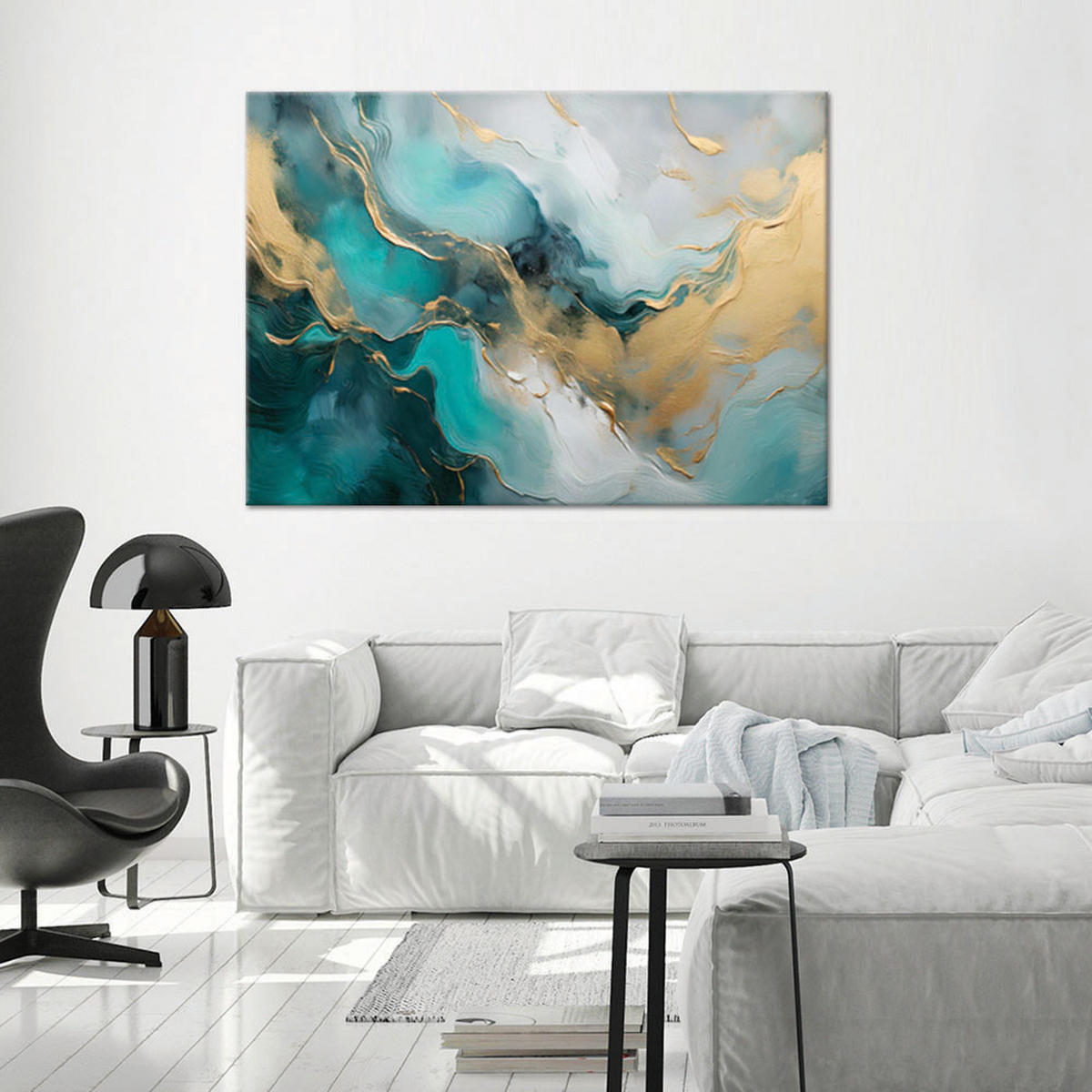 WANDBILD marmor abstrakt glamour gold türkis - Multicolor, Textil (60/40cm) - Feeby