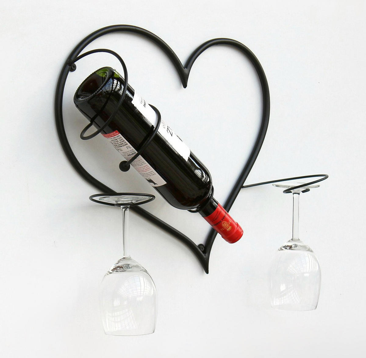 WANDBILD Weinregal Herz Flaschenständer aus Metall 38 cm Flaschenhalter - Schwarz, Metall (38/38/12cm) - DanDiBo