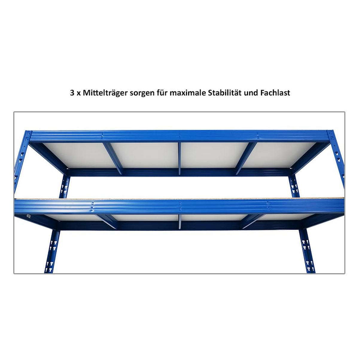 SCHWERLASTREGAL Rhino 180x200x60 cm 5 Spanplatten-Ebenen 8mm Fachlast 500 kg Blau - Blau, Metall (200/180/60cm) - PROREGAL