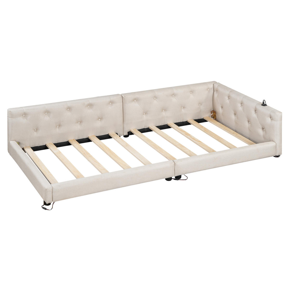 POLSTERBETT 90/200 cm Beige aus Leinen mit LED-Beleuchtung - Beige, Textil (90/200cm) - OKMYHOME
