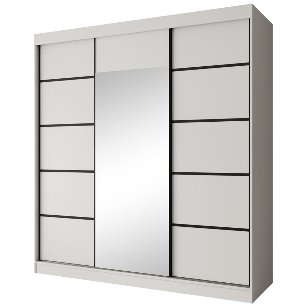SCHWEBETÜRENSCHRANK Monica 200/215/61 3-türig weiß+schwarz mit Spiegel - Schwarz/Weiß, Holzwerkstoff (200/215/61cm) - Beautysofa