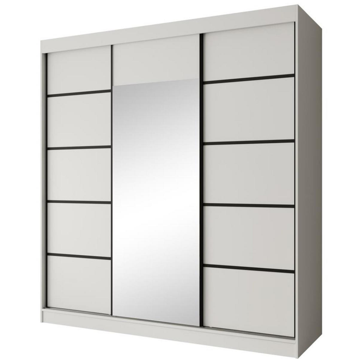 SCHWEBETÜRENSCHRANK Monica 200/215/61 3-türig weiß+schwarz mit Spiegel - Schwarz/Weiß, Holzwerkstoff (200/215/61cm) - Beautysofa