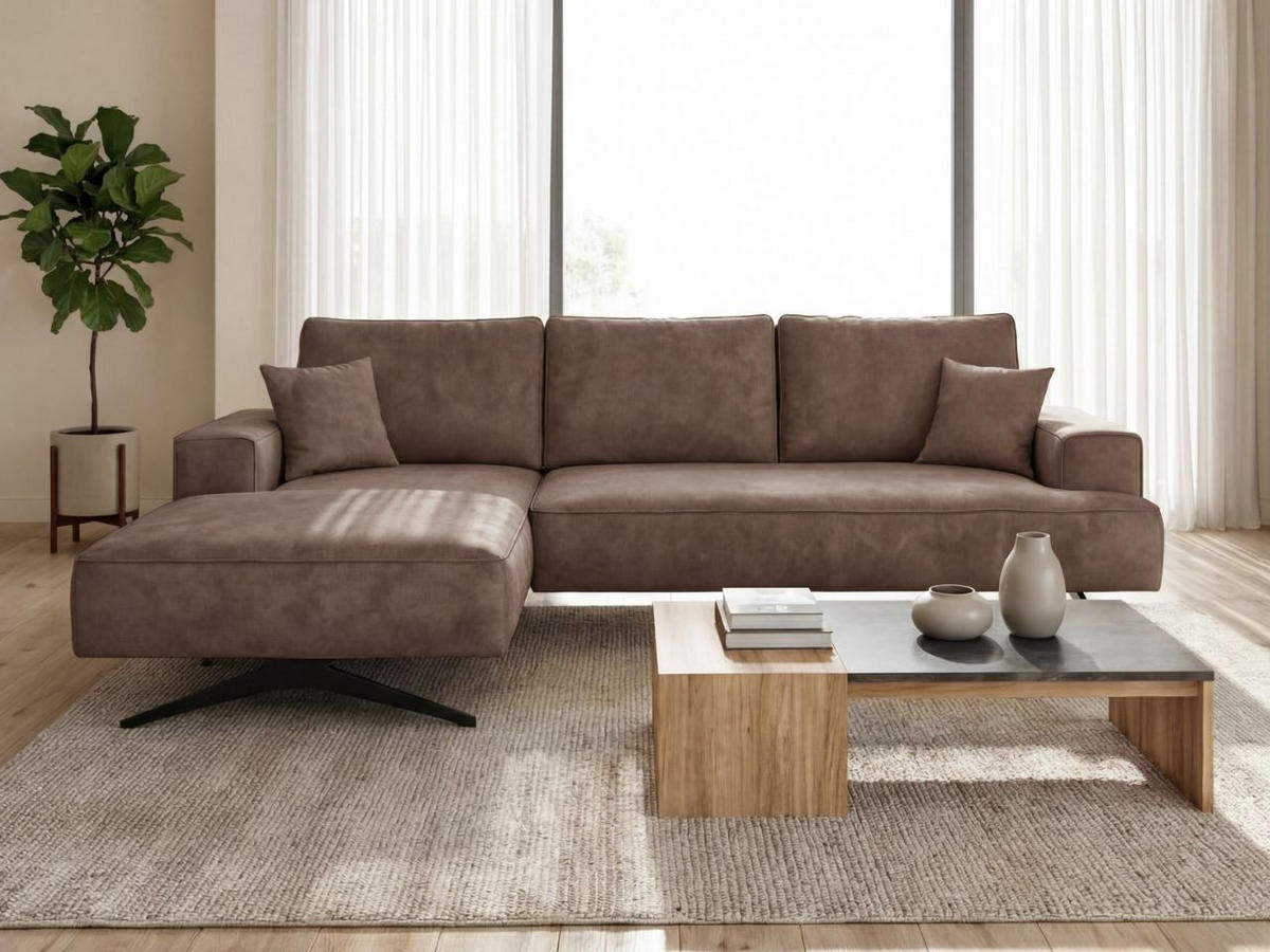 ECKSOFA Leto Braun Links - Schwarz/Braun, Holz/Textil (260/165cm) - Graingold