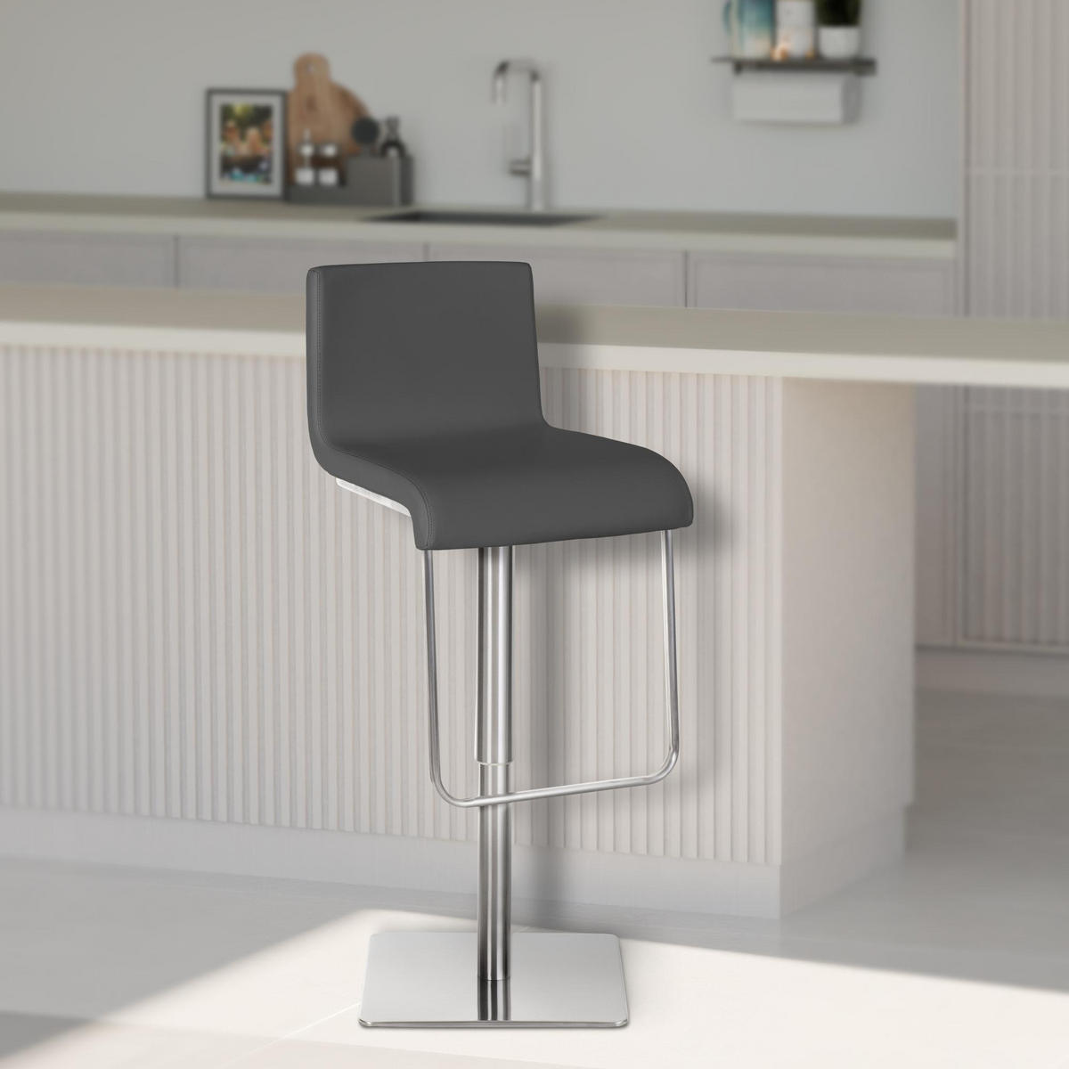 BARHOCKER 2er Set Lederlook Grau - Edelstahlfarben/Grau, Textil/Metall (41/80/46cm) - CLP