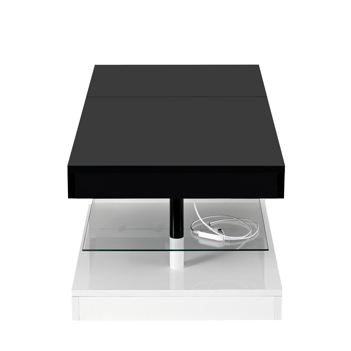 COUCHTISCH 90/45/35,5 cm mit LED-Beleuchtung und Glasablage in Schwarz/Weiß - Schwarz, Holzwerkstoff (90/45/35.5cm) - Flora Grace