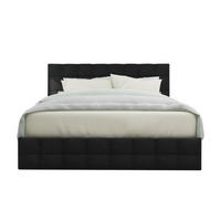 POLSTERBETT 140/200 cm Doppelbett mit 4 Schubladen und Lattenrost Schwarz Leinen - Schwarz, Holz/Metall