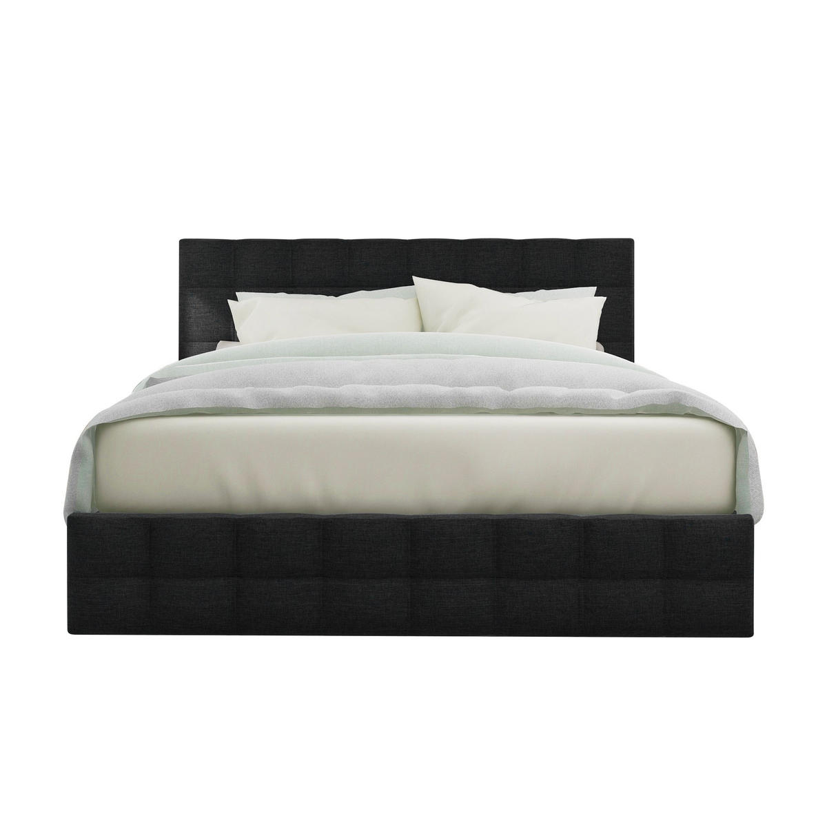 POLSTERBETT 140/200 cm Schwarz mit 4 Schubladen und höhenverstellbarem Kopfteil - Schwarz, Textil (140/200cm) - OKWISH