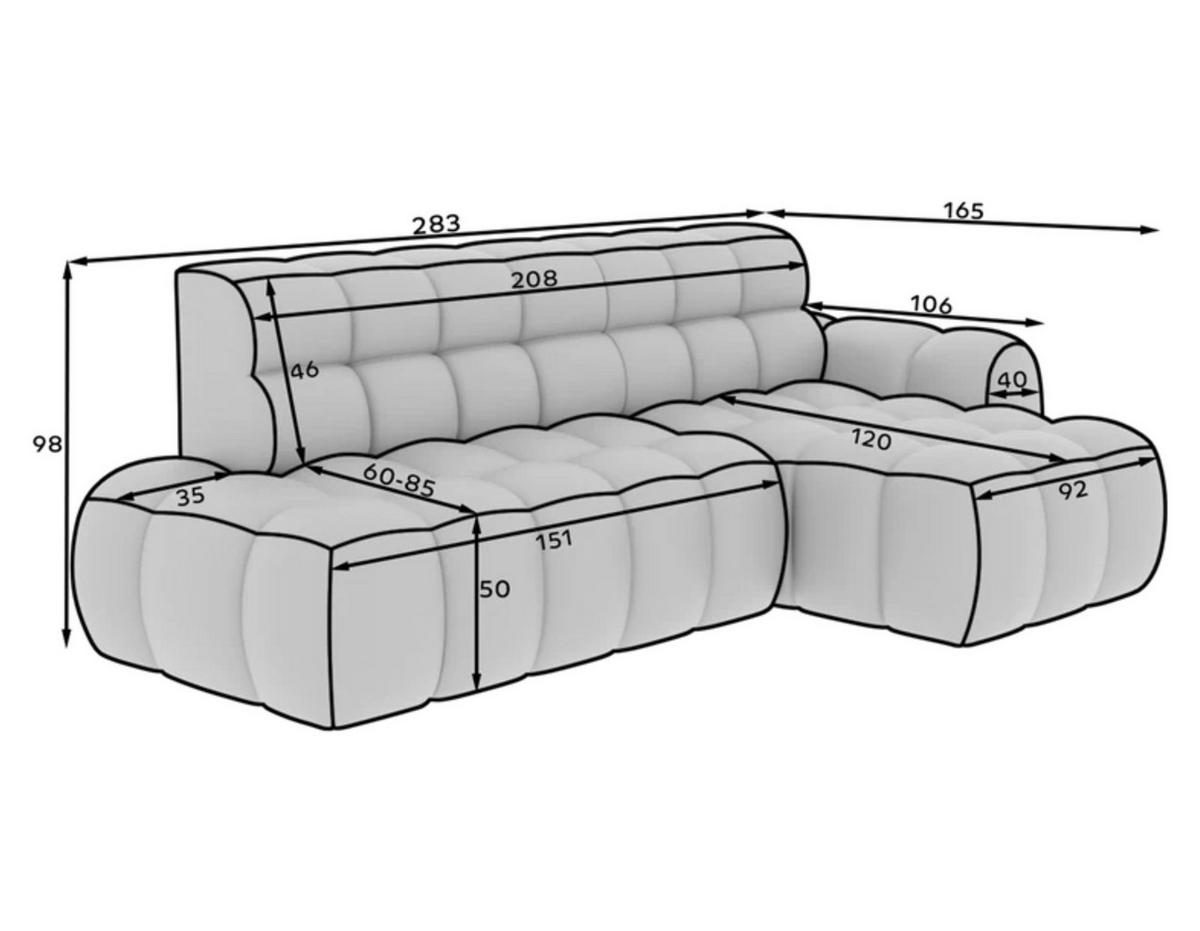 ECKSOFA Lorveno L - Creme (Jarell 20) - Creme, Holzwerkstoff (283/165cm) - Möblo
