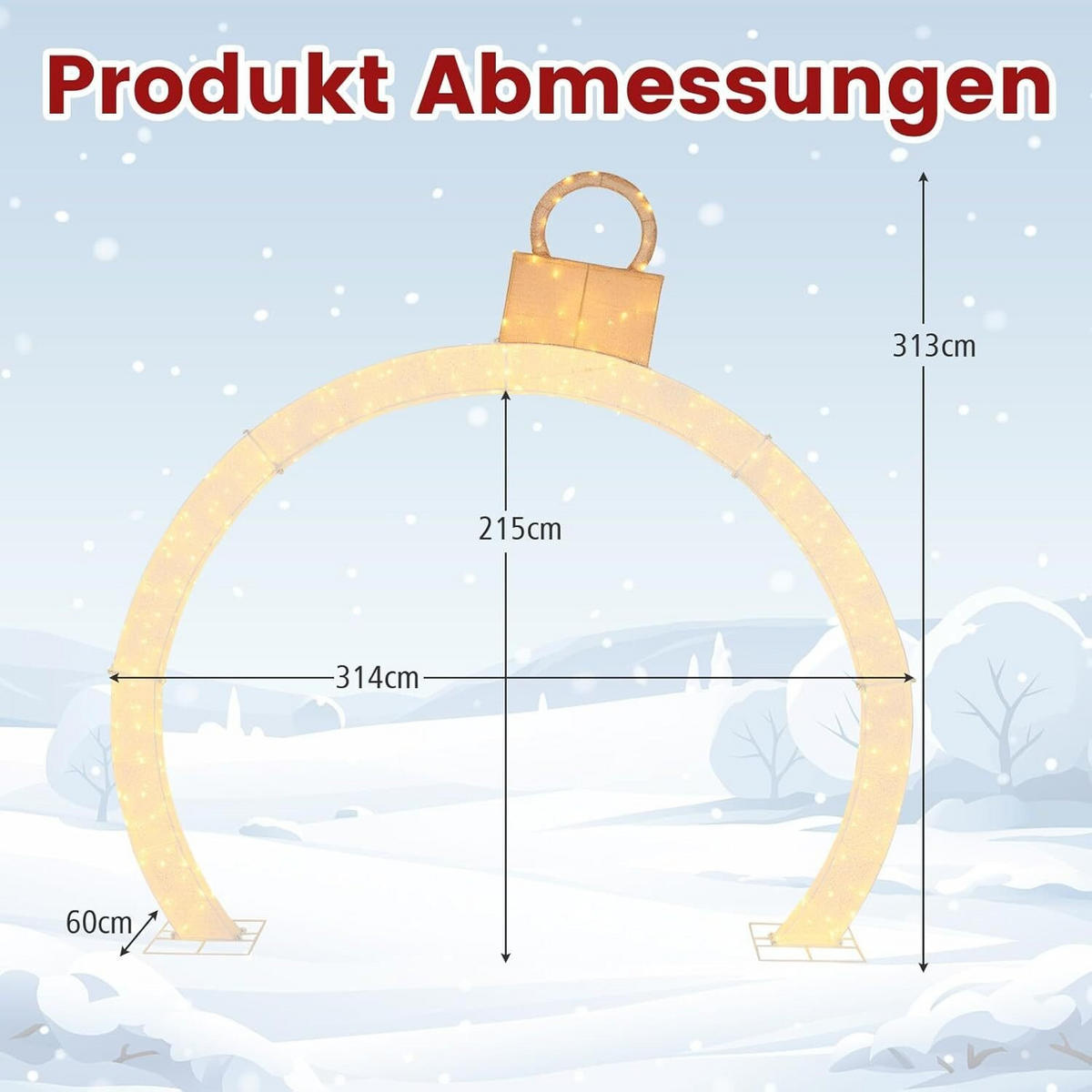 WEIHNACHTSBOGEN 313cm Warmweiß - Weiß, Metall (314/313/60cm) - COSTWAY