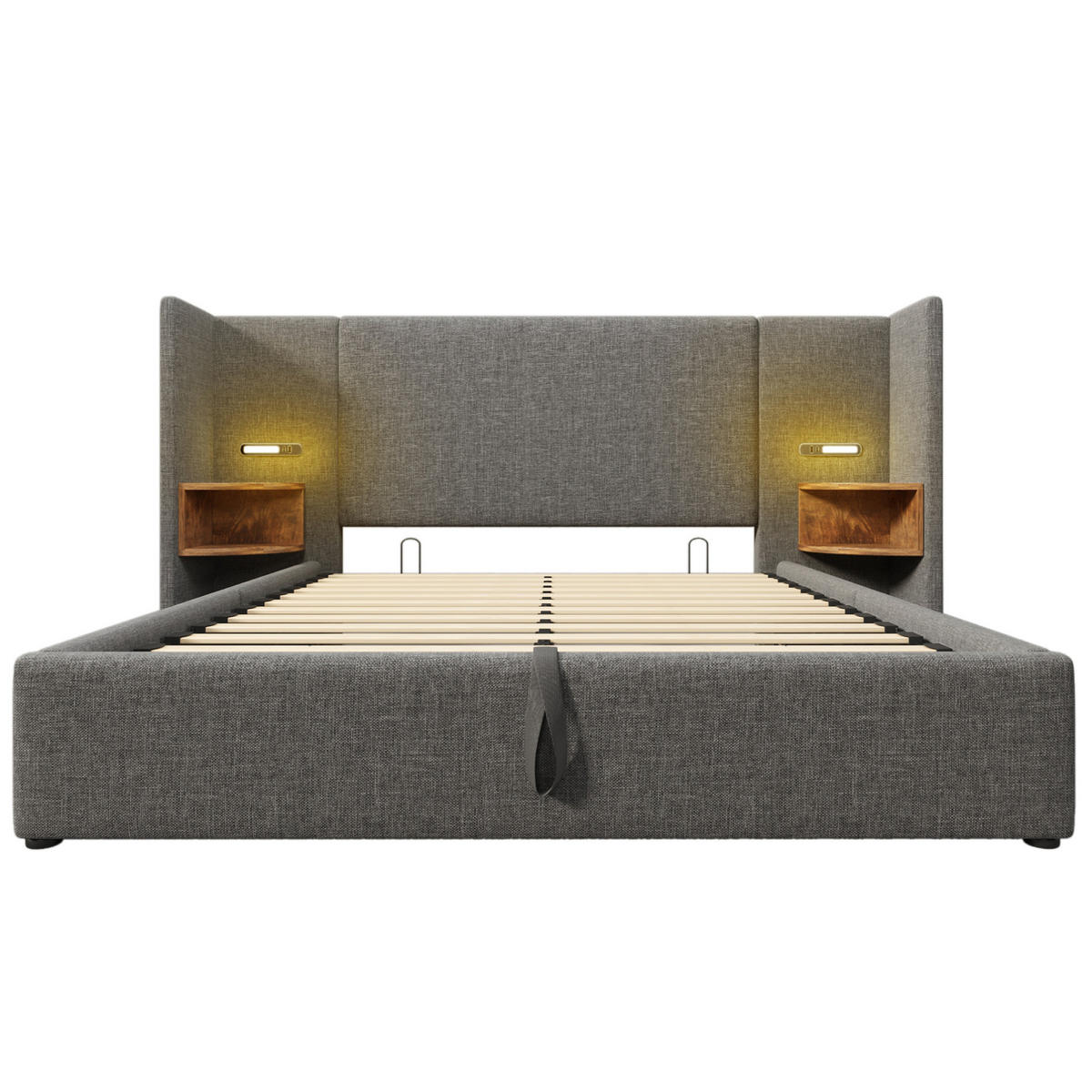 POLSTERBETT 160/200 cm Grau aus Leinen mit Stauraum - Grau, Textil (160/200cm) - OKMYHOME