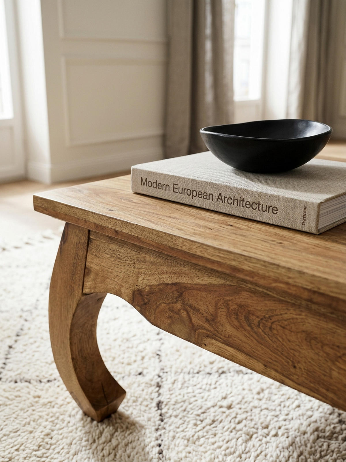 COUCHTISCH KANADA in Opium-Form aus Massivholz Akazie handgefertigt, Beige 110x60x40 cm - Beige, Holz (60/110/40cm) - KADIMA DESIGN