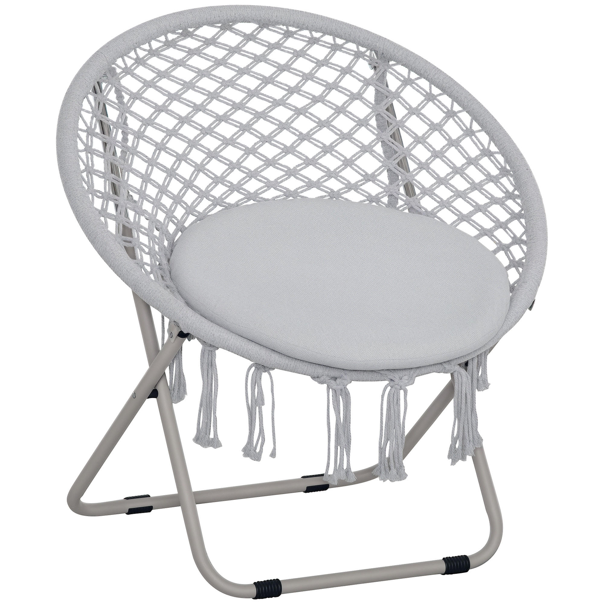 GARTENKLAPPSESSEL DE-17764 mit Makramee-Fransen Grau - Grau, Metall (64/78/77cm) - ComfortXL
