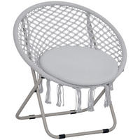 GARTENKLAPPSESSEL DE-17764 mit Makramee-Fransen Grau - Grau, Metall (64/78/77cm) - ComfortXL
