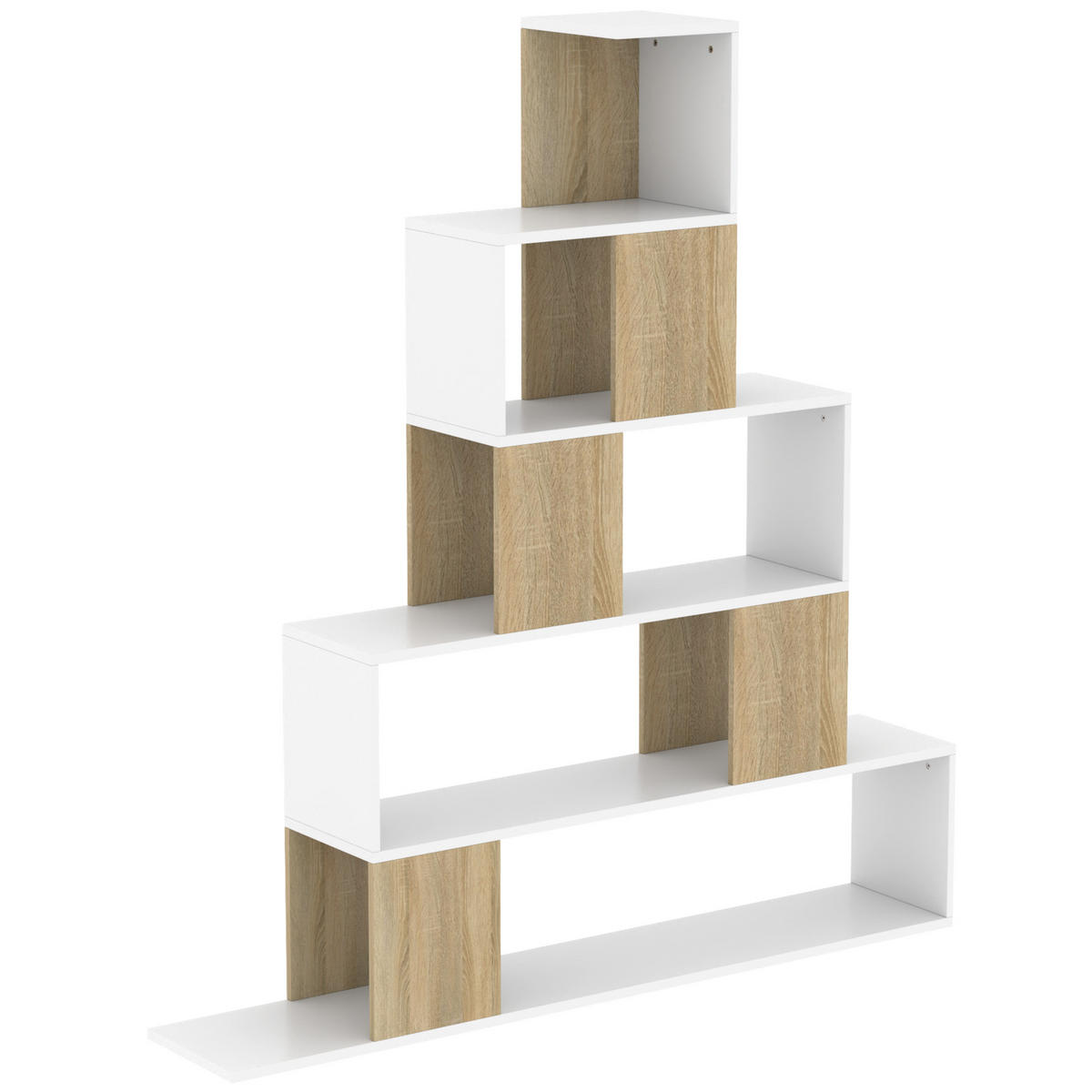 BÜCHERREGAL,5-STÖCKIG Stufendesign 120x22x131,5cm,weiß-holz - Weiß, Holzwerkstoff (120/131.5/22cm) - Vallsero