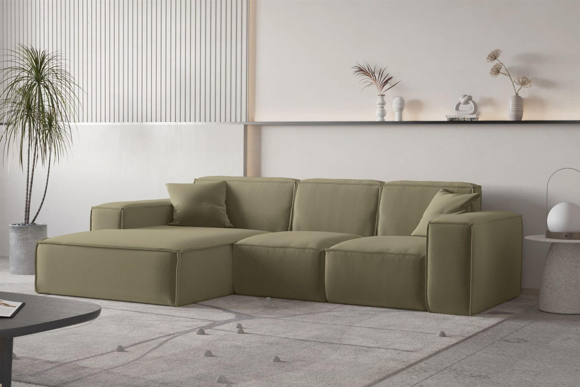ECKSOFA Ottom Celes Premium Opera Velvet - Olivgrün, Holzwerkstoff/Textil (266/165cm) - Fun Möbel