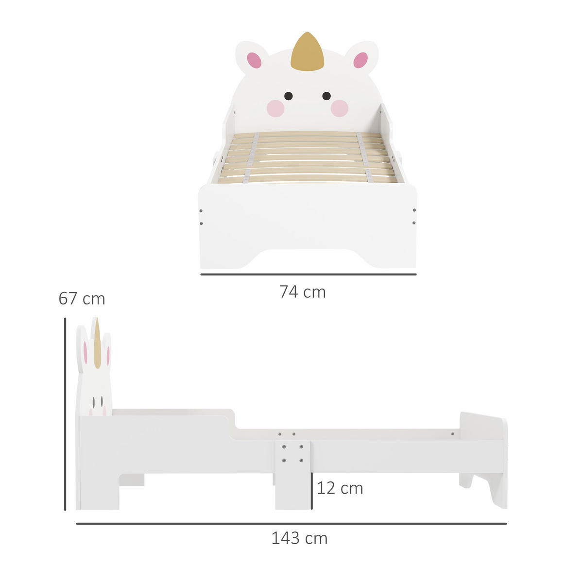 KINDERBETT 140x70 cm DE-14553 mit Einhorn-Design, inkl. Lattenrost Rosa - Weiß, Holzwerkstoff (70/140cm) - ComfortXL