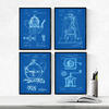 POSTER Set mit 4 BLAU cafeteras Patenten A4 Rahmenlos - Klar, Papier (29.7/3cm) - Nacnic