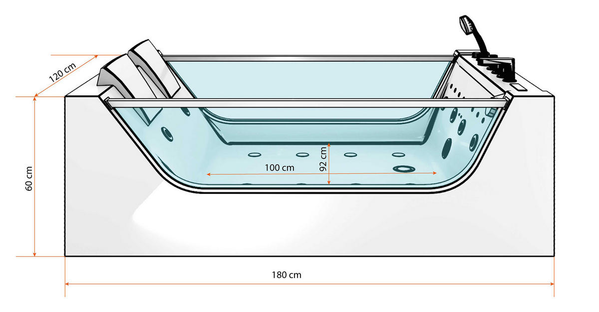 WHIRLPOOL Pool Badewanne W40-SC-EA 180x120cm - Weiß, Glas/Kunststoff (120/60/180cm) - AcquaVapore by Sandra Jentho
