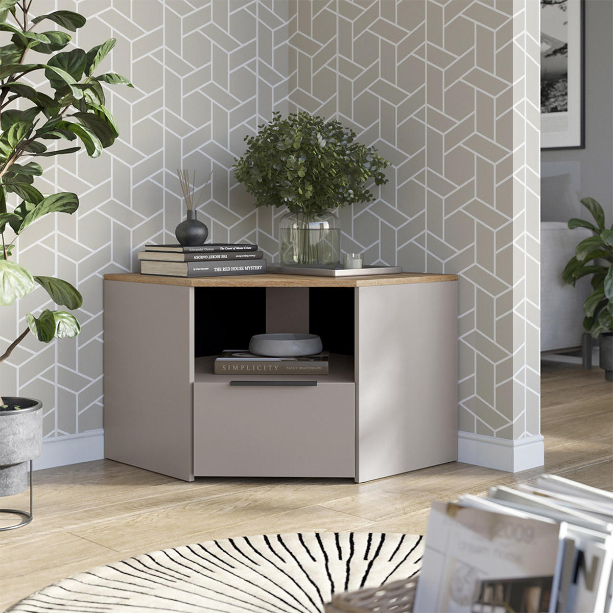 NÍZKÝ NÁBYTEK POD TELEVIZI Wido Greige - šedobéžová, kompozitní dřevo (68/50/68cm) - Vicco