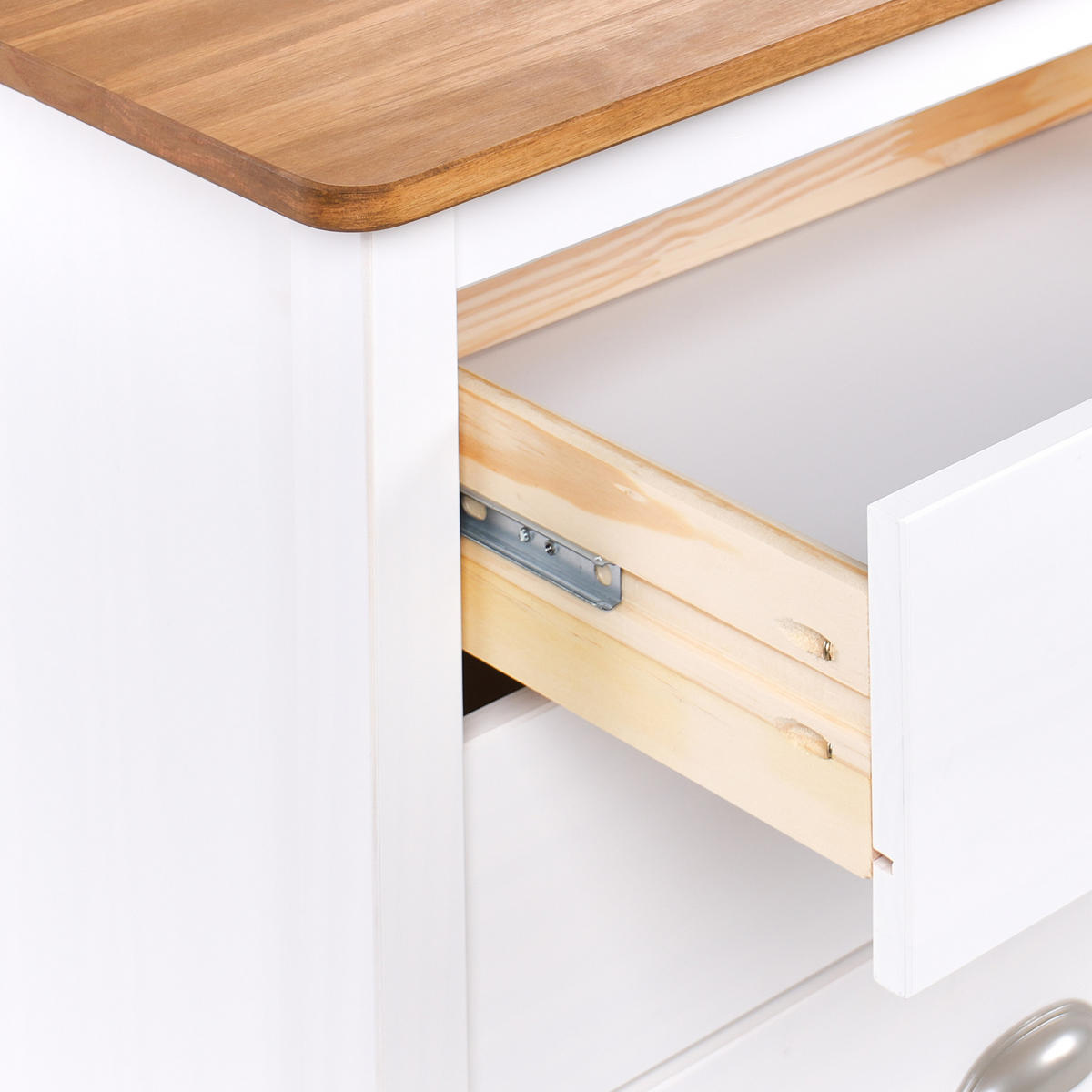 NACHTTISCH Weiß/Silber/Heller Holzfarbton Shillington - Hellbraun/Silberfarben, Holz (46/52/35cm) - Beliani