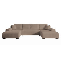 WOHNLANDSCHAFT Nelly U mit Bettkasten und Schlaffunktion, Cordstoff in U-Form - Beige, Textil (349/80/185cm)