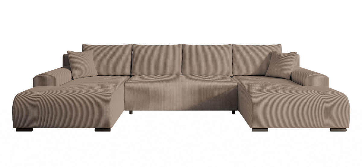 WOHNLANDSCHAFT Nelly U mit Bettkasten und Schlaffunktion, Cordstoff in U-Form - Beige, Textil (349/80/185cm)