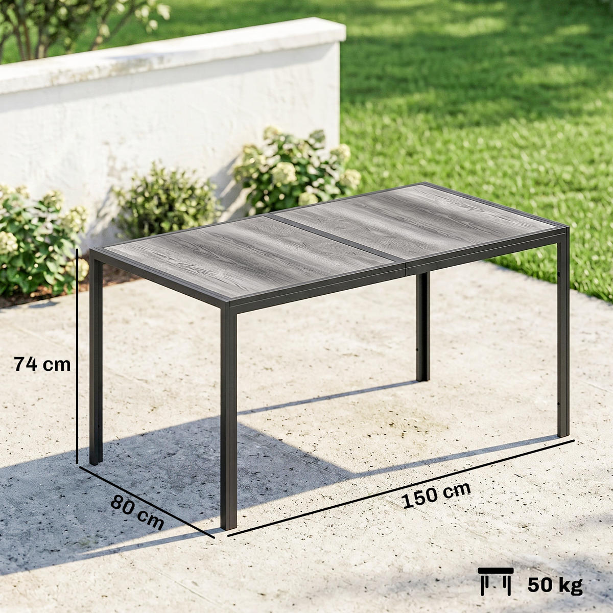 GARTENTISCH,GRAU,1 Stück - Grau, Naturmaterialien (150/80/74cm) - GiPP