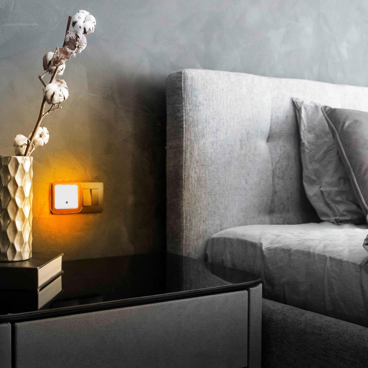 LED-NACHTLICHT - Bernsteinfarben mit Dämmerungssensor und 2 USB-Anschlüssen für Schlafzimmer und Flur, 2er-Set - Weiß, Kunststoff (6.8/9.2/9.2cm) - Northpoint