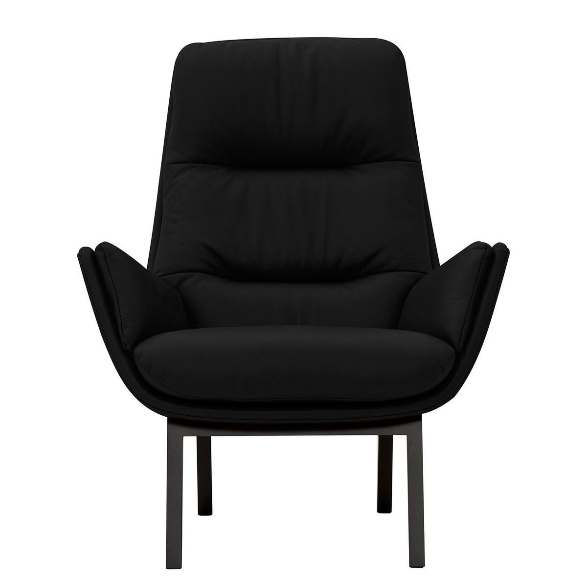 SESSEL mit Holzfüßen - Schwarz, Leder/Eichenholz (83/95/97cm) - home24