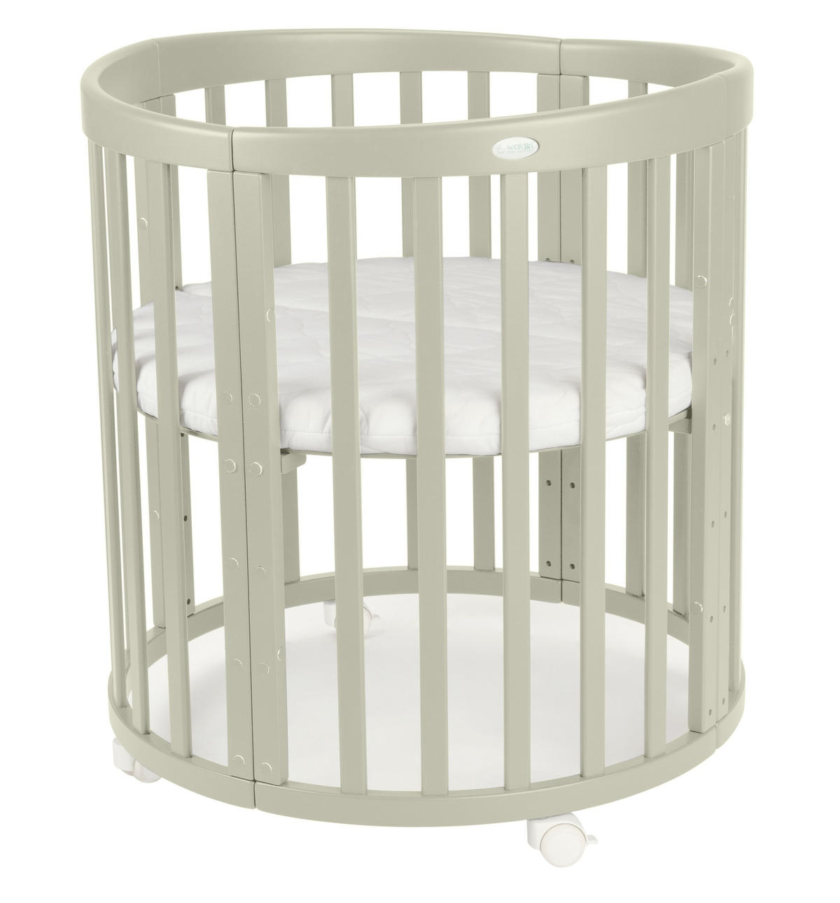 BABYBETT OLIVE OVAL 7in1 mit Matratze - Olivgrün, Holz/Textil