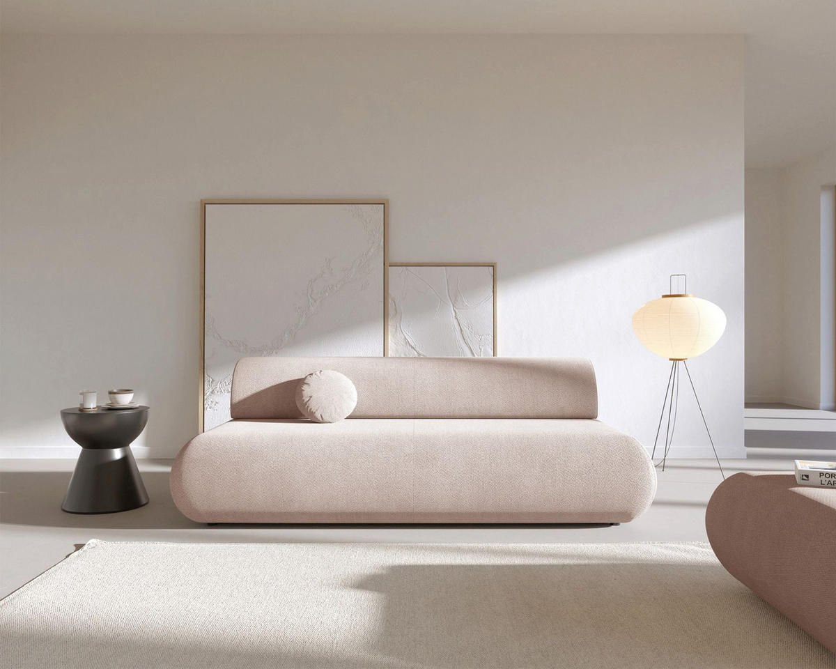 3-SITZER SCHLAFSOFA Hellbeige Chenille - Ecru/Schwarz, Kunststoff/Textil (214/74/100cm) - Selsey