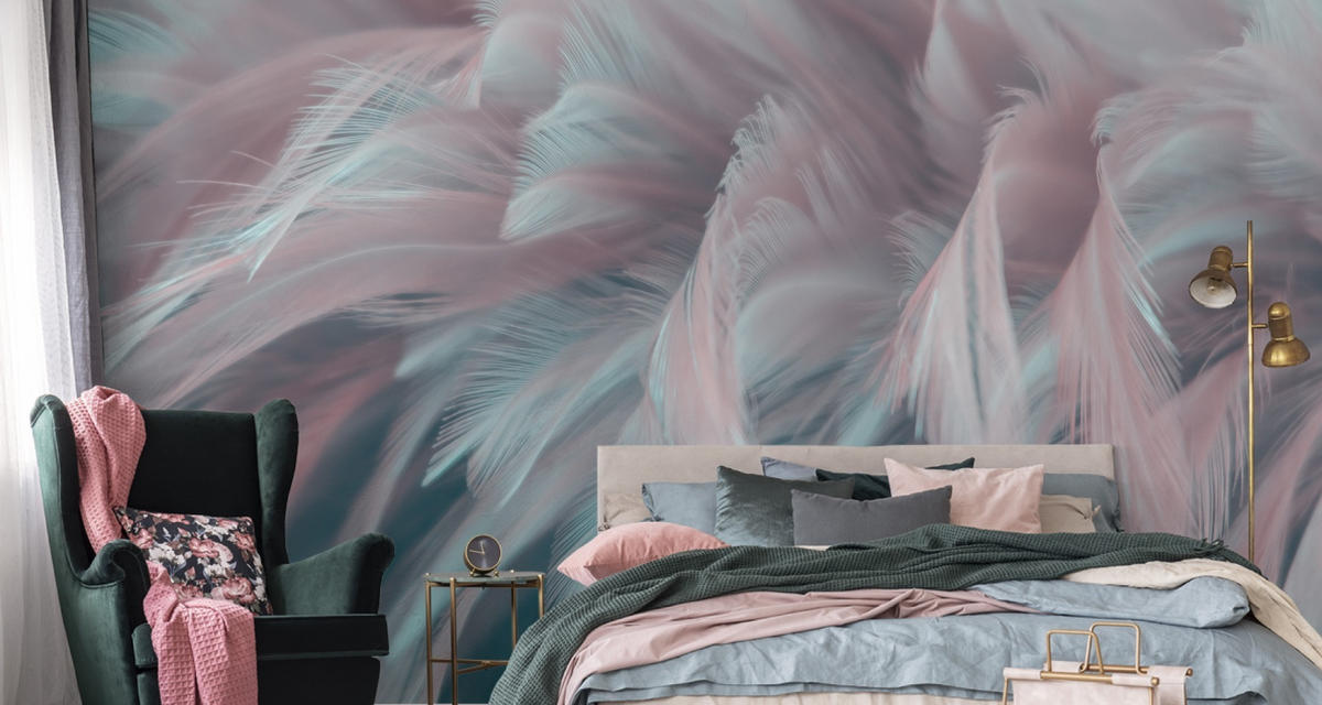 FOTOTAPETE Für Schlafzimmer Bunte Federn 3D 520x318cm - Türkis/Blau, Papier (520/318cm) - Muralo