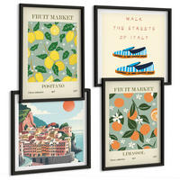 BILDER SET 4er Set - 50x50 cm & 40x60 cm Schwarzer Rahmen - Fruchtmuster der italienischen Kultur - Schwarz, Kunststoff (50/50cm) - TULUP