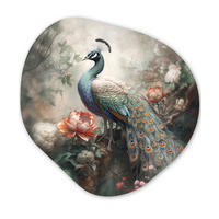 WANDBILD Pfau - Pfauenfedern - Vogel - Dschungel - Blumen 60x60 cm - Smaragdgrün, Kunststoff (60/60cm) - MuchoWow