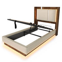 POLSTERBETT 90/200 cm Weiß mit LED und Bettkasten, ohne Matratze - Beige, Textil (90/200cm) - Oxeza