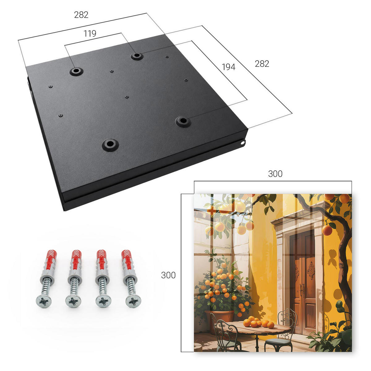 SCHLÜSSELBOX Schwarz 30x30 cm- Türöffnung nach rechts - Orangefarbene Terrasse - Gelb, Metall (30/30/5cm) - TULUP