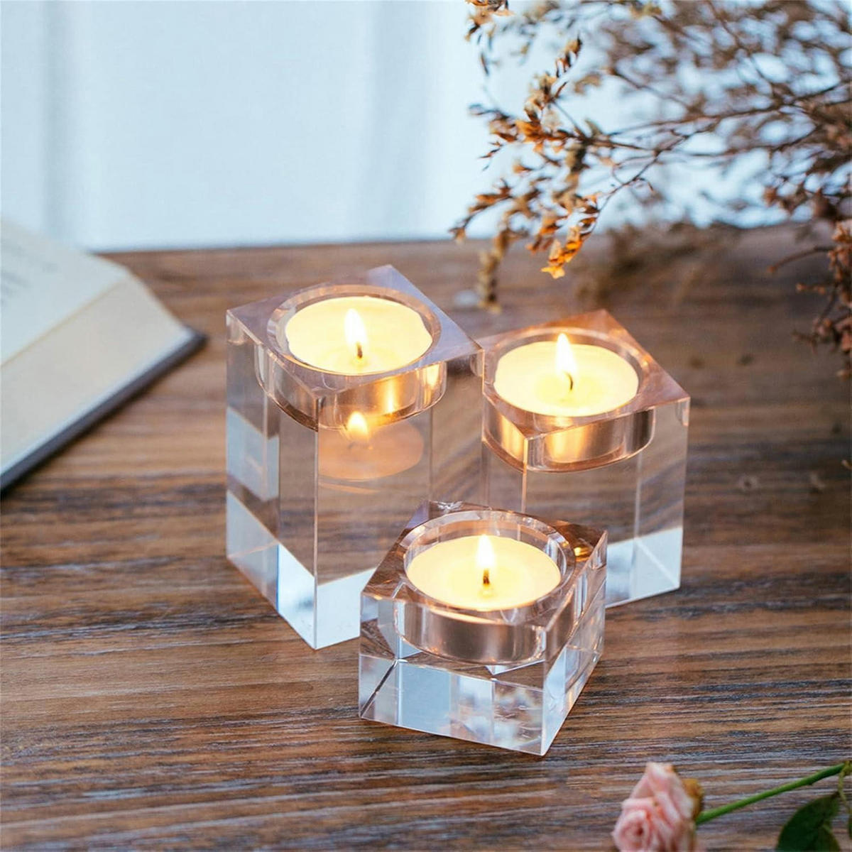 TEELICHTHALTER Kristallglas Set 3-teilig transparent - Transparent, Glas (8cm)