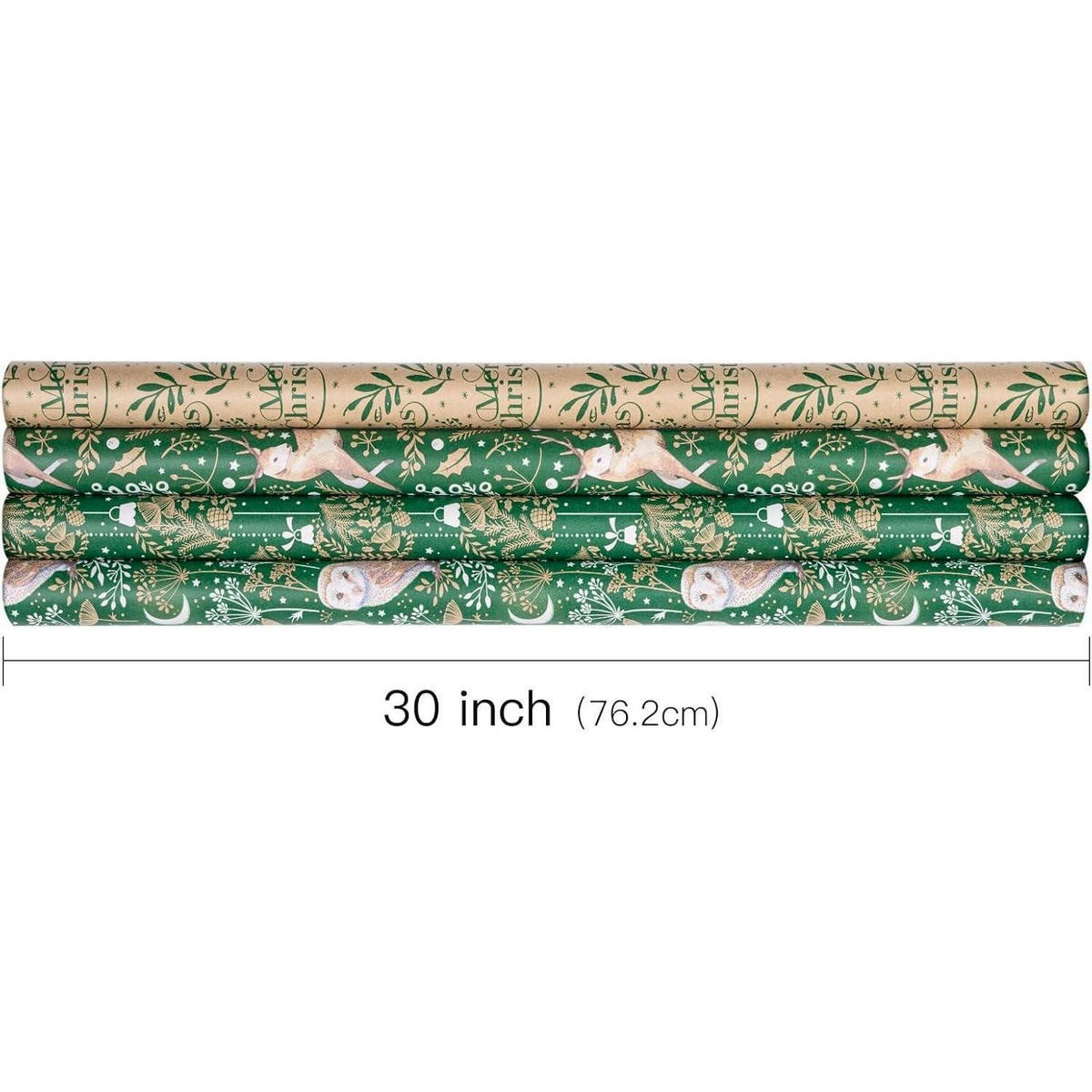 GESCHENKPAPIER 4 Rollen Kraftpapier Weihnachtsmotive 76 cm x 3 m - Multicolor, Papier (4/76/15cm)
