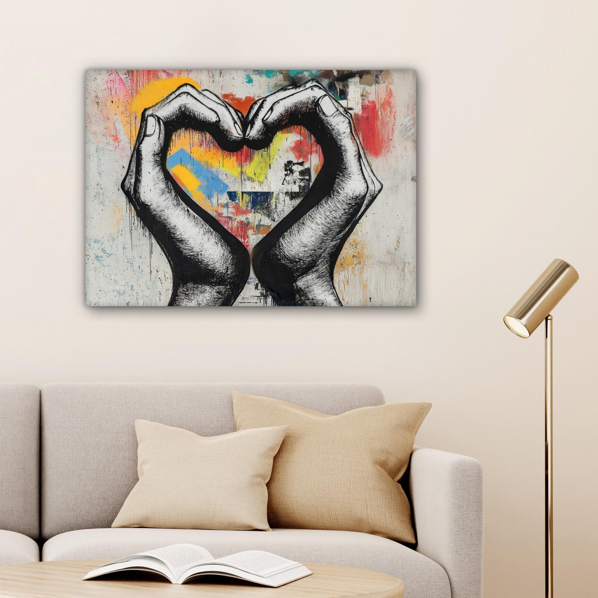 LEINWANDBILD - Hände - Herz - Straßenkunst - Graffiti - 80x60 - Malerei - Multicolor, Textil (80/60cm) - MuchoWow