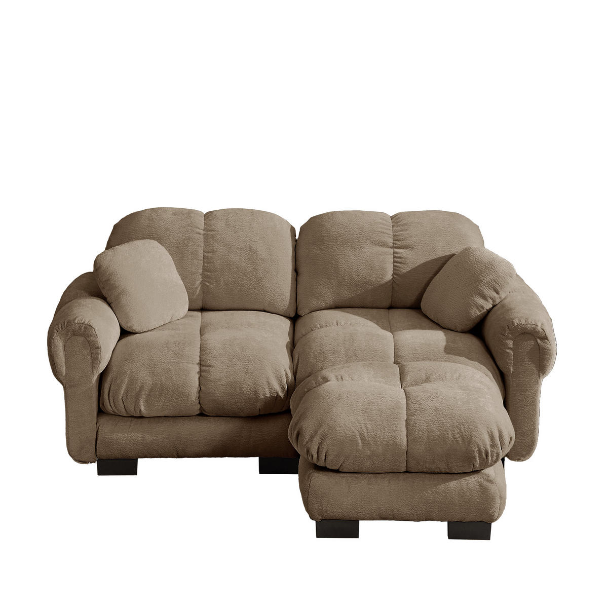 ECKSOFA DE-34384 L-Form mit Ottoman und Steppdesign Braun - Braun, Textil (149/190cm) - ComfortXL