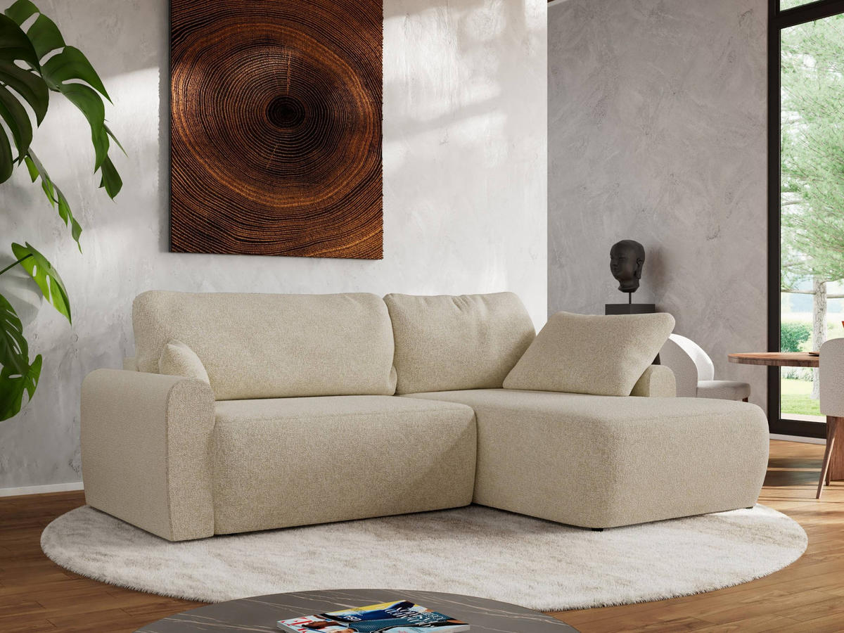 ECKSCHLAFSOFA CUBO L Creme Struktur - rechts - Creme/Schwarz, Kunststoff/Textil (187/273cm) - MKS