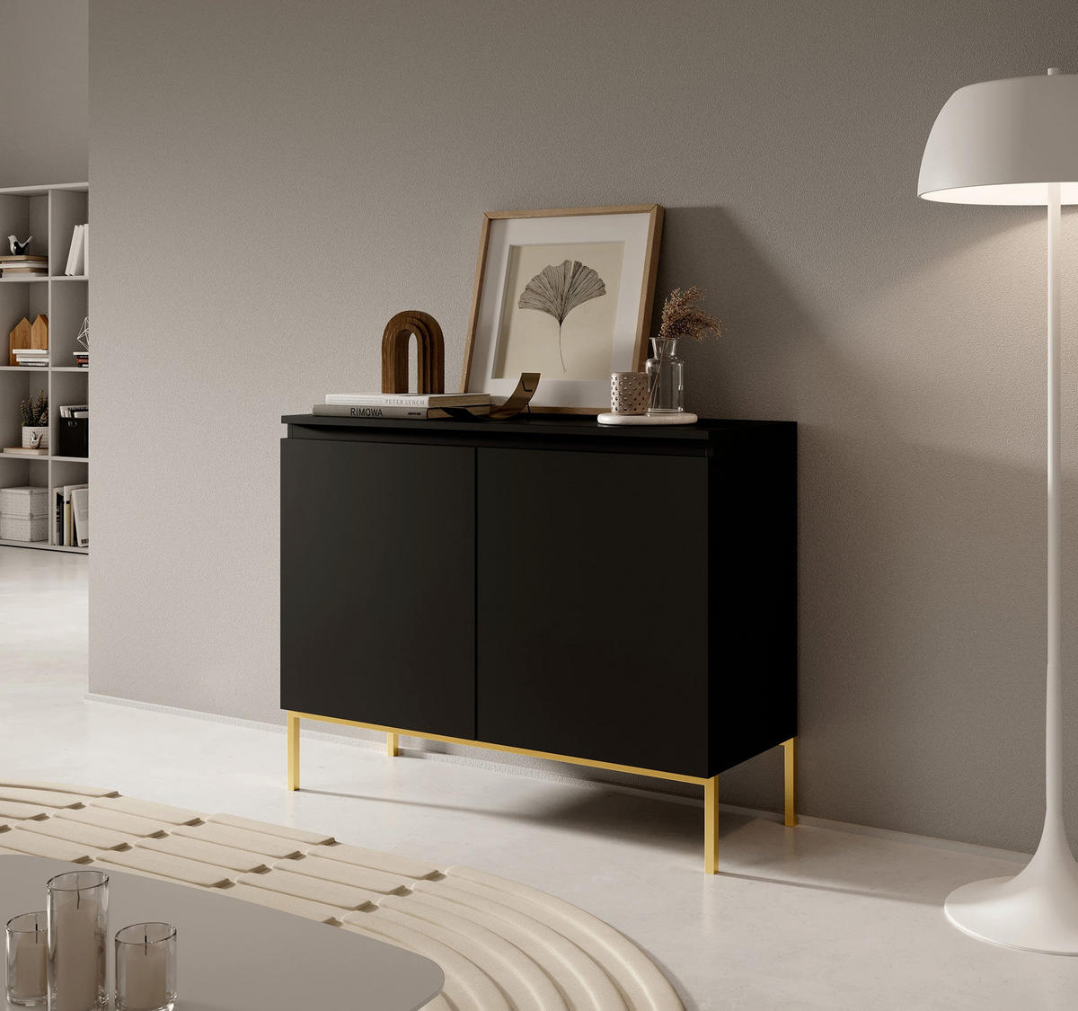 SIDEBOARD Bemmi Schwarz mit goldenen Metallbeinen 100 cm - Goldfarben/Schwarz, Holzwerkstoff/Metall (100/77/35cm) - Selsey