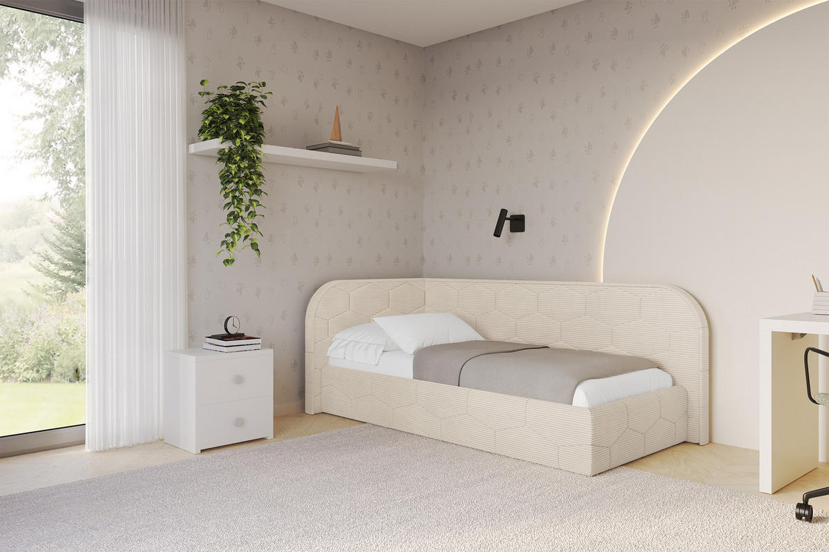 EINZELLBETT Jugendbett mit Bettkasten und Matratze H3/H4, Rechts - JAXY 90x200 Beige - Kaschmir, Holzwerkstoff/Textil (90/200cm) - ALTDECOR