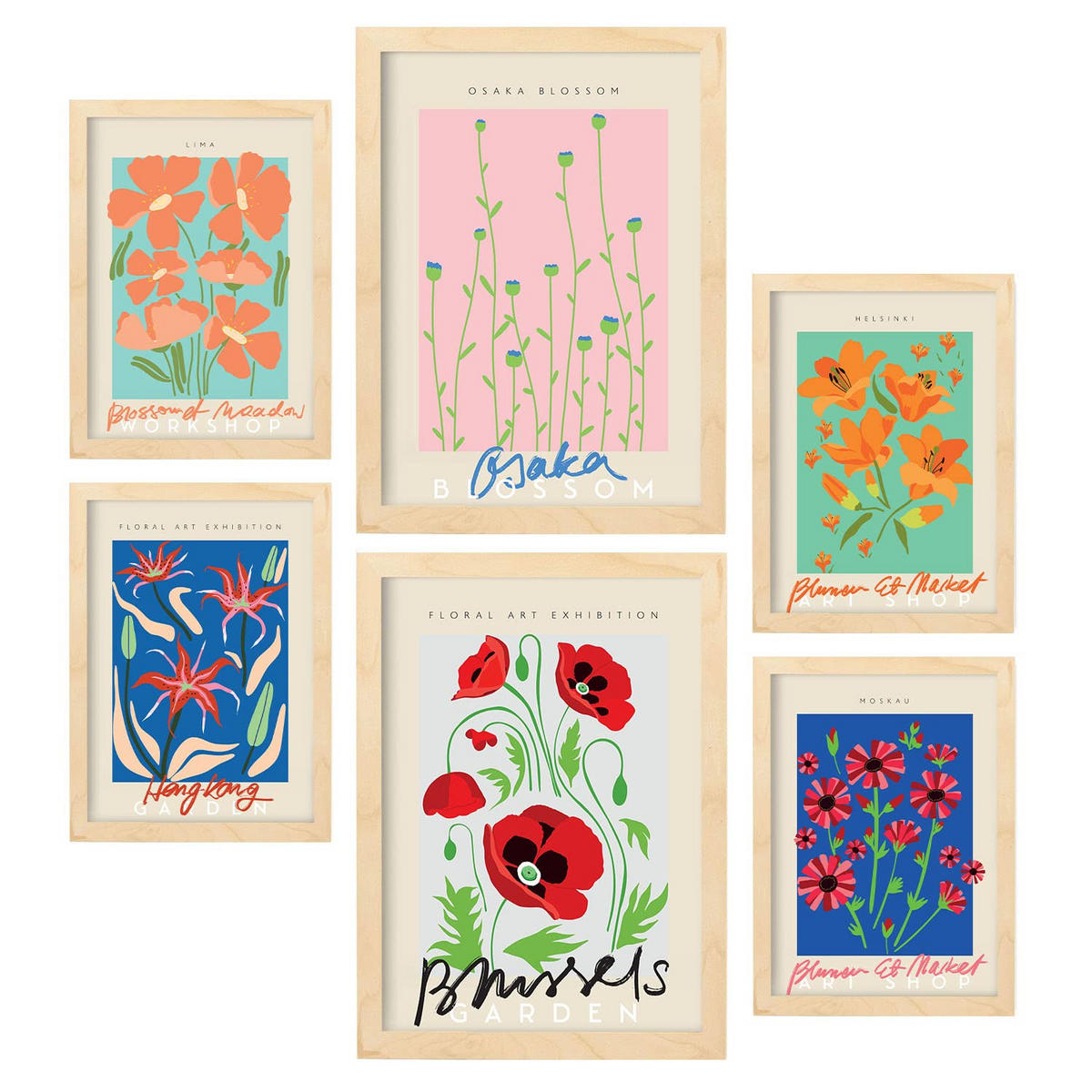 POSTER Set Mit 6 Frühlingsblumen Plakaten Sammlung A3 & A4 Rahmen Aus Hellem Holz - Beige, Papier (29/3cm) - Nacnic