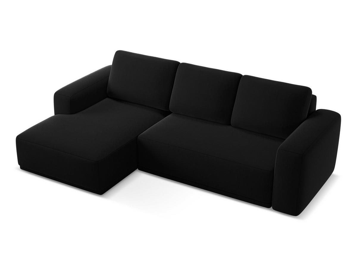 ECKSOFA mit Schlaffunktion Samt Stoff Schwarz - Schwarz, Kunststoff/Textil (258/160cm) - Makamii