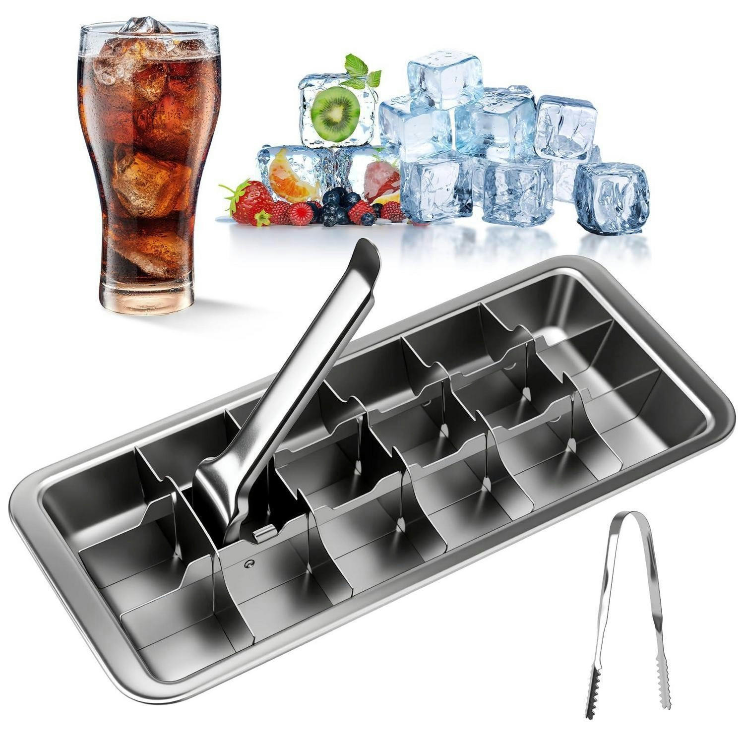 EISWÜRFELFORM Edelstahl 18 Schlitz mit Zange - Silberfarben, Metall (12/3/28.5cm)