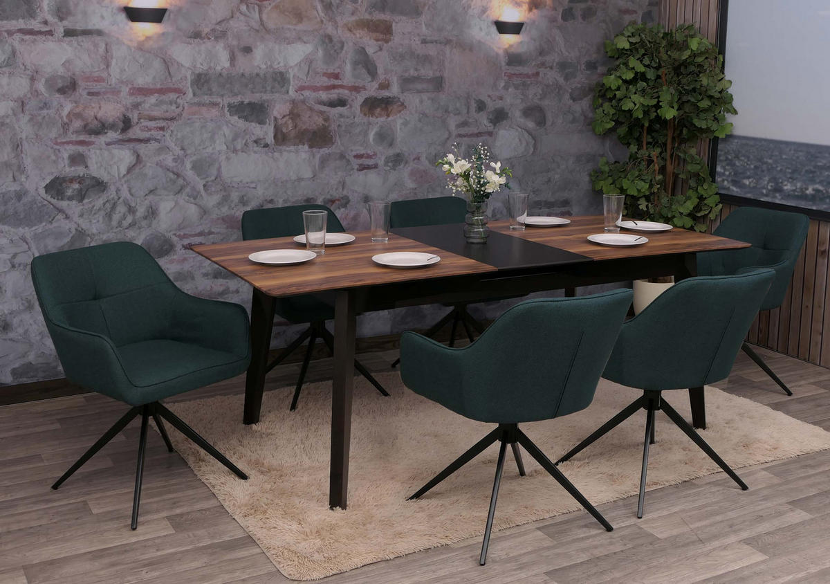 ESSZIMMERSTUHL Schwarz, Petrol 6er-Set - Petrol/Schwarz, Textil (53/80/59cm) - MCW