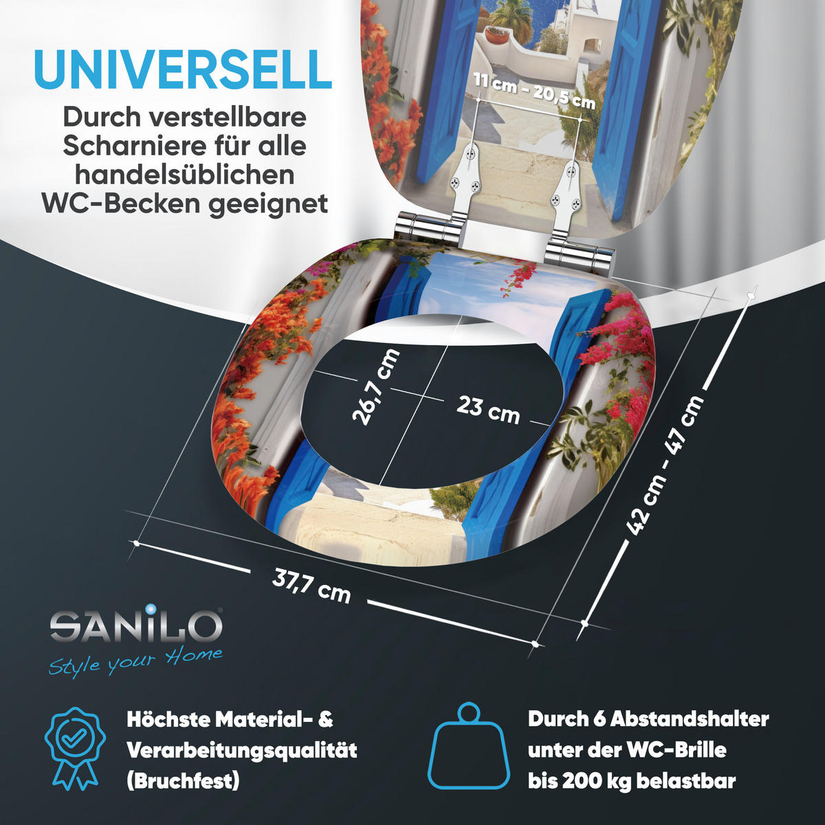 WC Sitz mit Absenkautomatik Greece - Blau, Holzwerkstoff (38/6/47cm) - Sanilo