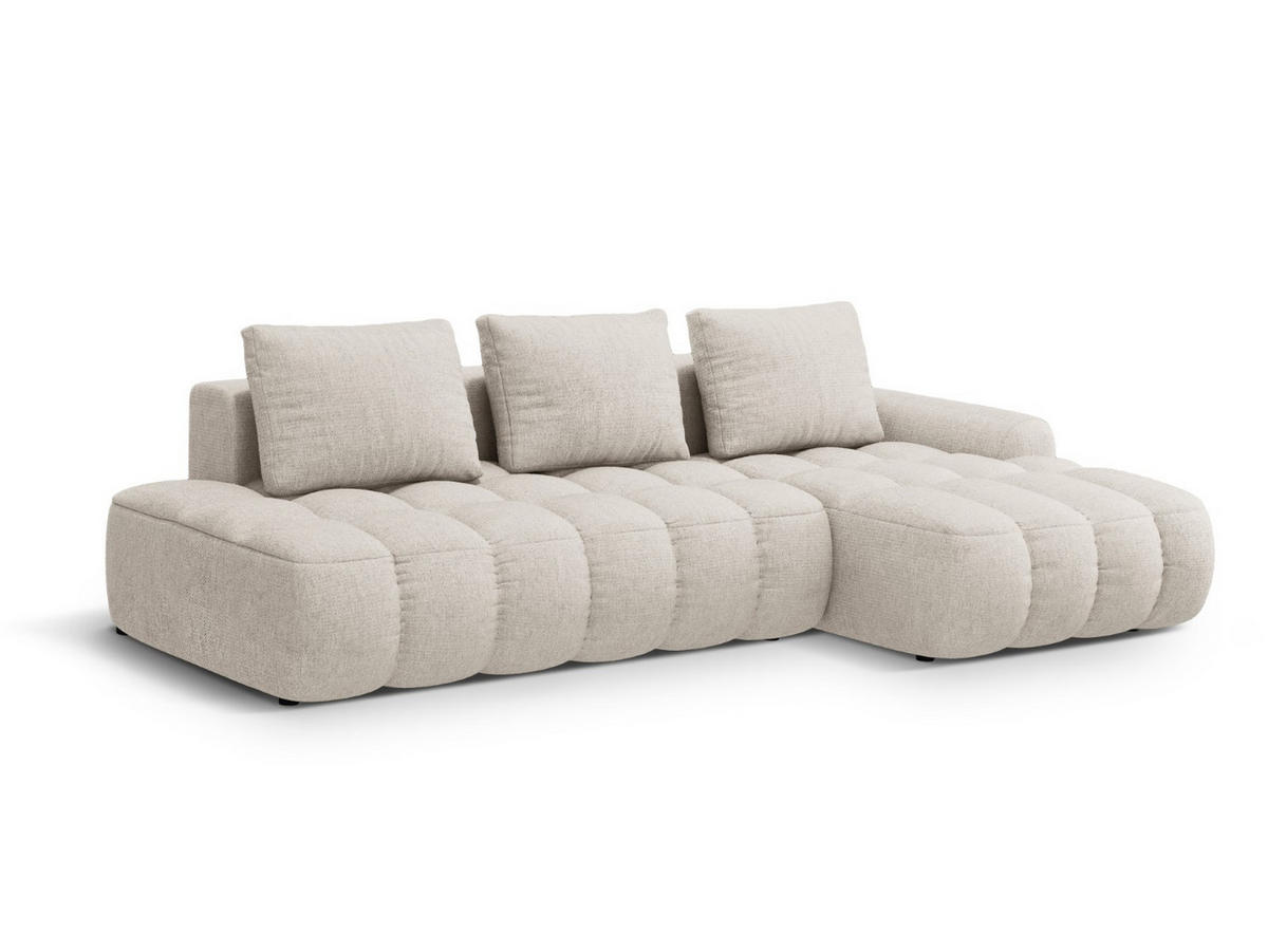 AUSKLAPPBARES-ECKSOFA rechts mit Container Linz aus strukturiertem Stoff beige 3 Sitzplätze - Beige, Textil (142/275cm) - Cosmopolitan Design
